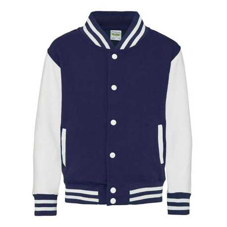 Detská bunda (Just Hoods KIDS VARSITY JACKET) > modrá (oxford navy) / biela > 12/13