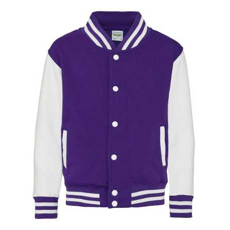 Detská bunda (Just Hoods KIDS VARSITY JACKET) > fialová / biela (arctic) > 12/13