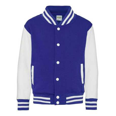 Detská bunda (Just Hoods KIDS VARSITY JACKET) > modrá (royal) / biela (arctic) > 7/8