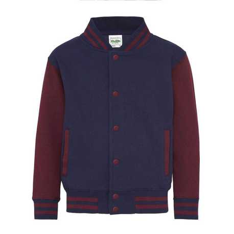 Detská bunda (Just Hoods KIDS VARSITY JACKET) > modrá (oxford navy) / bordová > 3/4