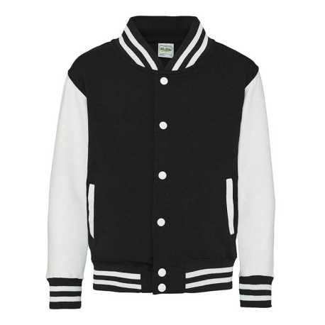 Detská bunda (Just Hoods KIDS VARSITY JACKET) > čierna (jet) / biela > 12/13