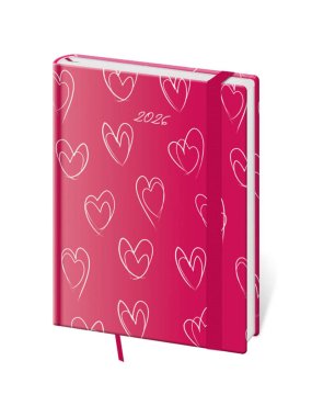 Diár s gumičkou (Vario 2026) - 12 x 16,5 cm > Hearts > týždenný B6
