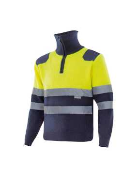 Pánsky sveter (VELILLA HV TWO-TONE ZIP KNITTED JUMPER)>modrá (marine) / žltá (hi-vis)>3XL