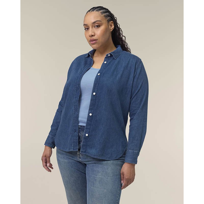 Dámska košeľa (STANLEY\STELLA Stella Denim Shirt) > modrá (mid wash) > 3XL