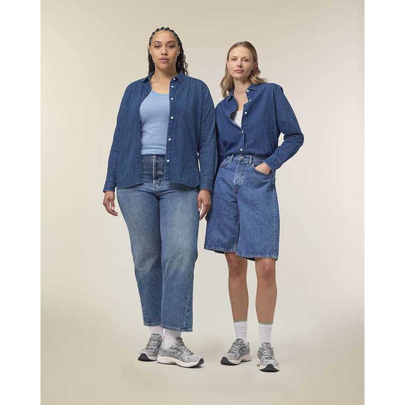 Dámska košeľa (STANLEY\STELLA Stella Denim Shirt) > modrá (mid wash) > 3XL