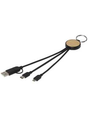 Nabíjecí kabel z recyklovaného plastu/bambusu 6 v 1 s kroužkem na klíče>čierna(solid)