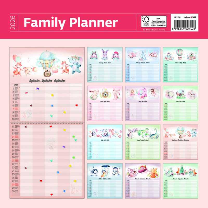 Nástenný kalendár (Family Planner 2026) - 30 x 30 cm