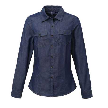 Dámska košeľa (PREMIER LADIES’ JEANS STITCH DENIM SHIRT)>modrá (indigo denim)>XS