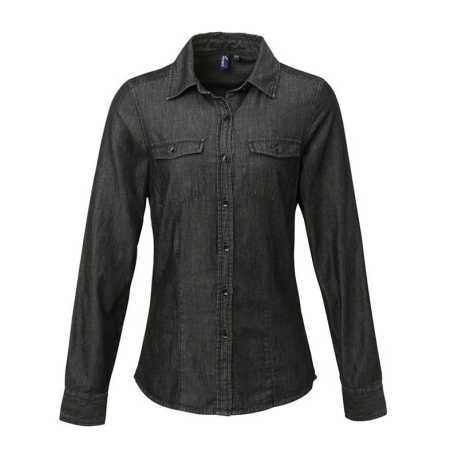 Dámska košeľa (PREMIER LADIES’ JEANS STITCH DENIM SHIRT) > čierna (denim) > XL
