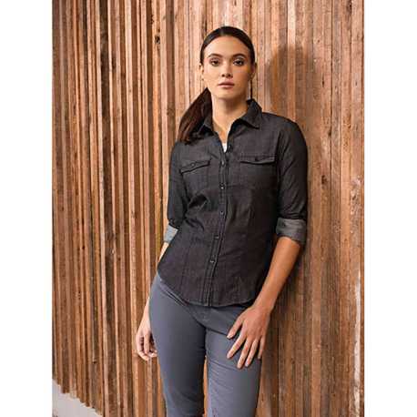 Dámska košeľa (PREMIER LADIES’ JEANS STITCH DENIM SHIRT) > čierna (denim) > XL