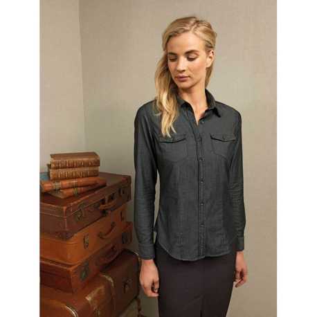 Dámska košeľa (PREMIER LADIES’ JEANS STITCH DENIM SHIRT) > čierna (denim) > XL