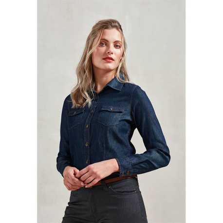 Dámska košeľa (PREMIER LADIES’ JEANS STITCH DENIM SHIRT)>modrá (indigo denim)>XS