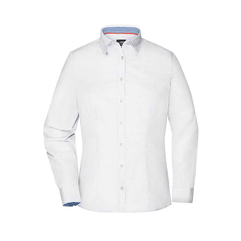Dámska košeľa (JN Ladies' Plain Shirt) > biela / modrá (royal) > XS