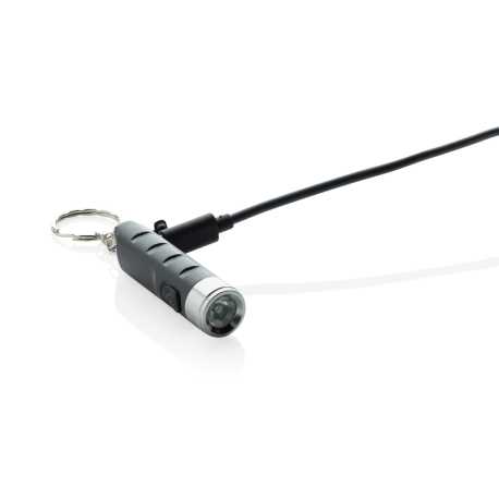 Kľúčenka s USB dobíjateľným svietidlom Globix z RCS plastu > čierna
