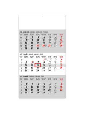 Nástenný kalendár (3 mesačný štandard sivý – so slovenskými menami 2026)-29,5 x 43 x 1 cm