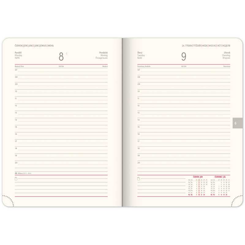 Diár (Twill 2026) - 15 x 21 x 3 cm  > bordová / zlatá > denný A5