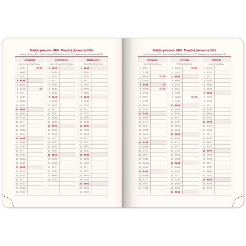 Diár (Twill 2026) - 15 x 21 x 3 cm  > bordová / zlatá > denný A5