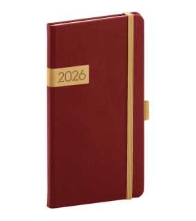Diár (Twill 2026) - 9 x 15,5 x 1 cm  > bordová / zlatá > vreckový týždenný