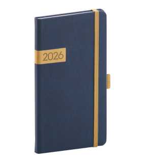 Diár (Twill 2026) - 9 x 15,5 x 1 cm  > modrá / zlatá > vreckový týždenný