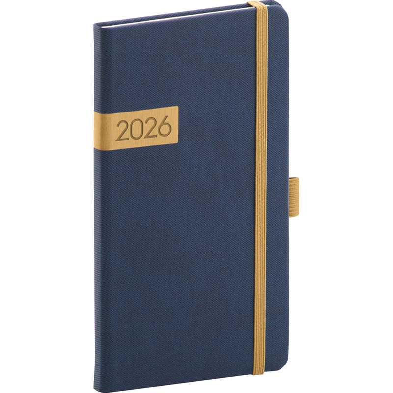 Diár (Twill 2026) - 9 x 15,5 x 1 cm  > modrá / zlatá > vreckový týždenný