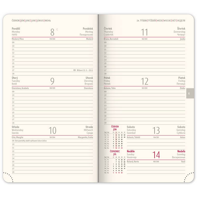 Diár (Twill 2026) - 9 x 15,5 x 1 cm  > modrá / zlatá > vreckový týždenný