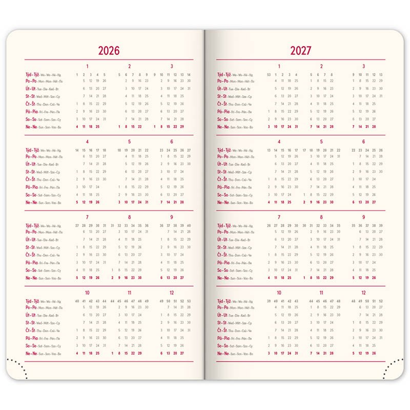 Diár (Twill 2026) - 9 x 15,5 x 1 cm  > modrá / zlatá > vreckový týždenný