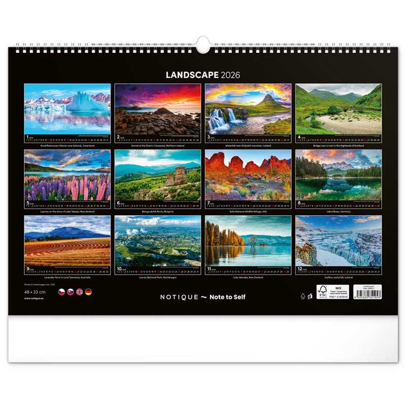 Nástenný kalendár (Krajiny 2026) - 48 x 33 x 1 cm