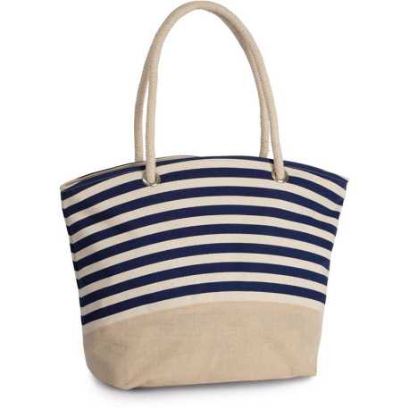 Nákupná taška (KIMOOD JUTE CANVAS DUFFEL SHOPPING BAG) > prírodná / modrá (navy)