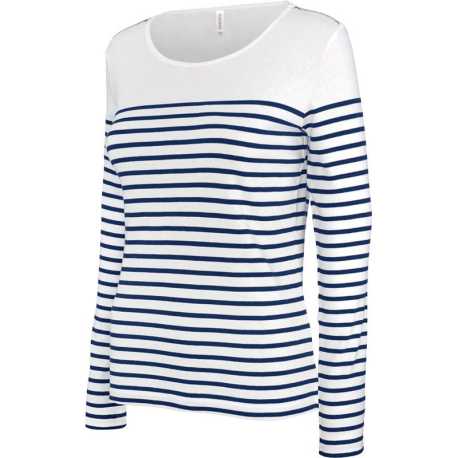 Dámske tričko (KARIBAN LADIES’S LONG SLEEVE MARINIERE)>biela (striped) / modrá (navy)>L