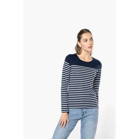 Dámske tričko (KARIBAN LADIES’S LONG SLEEVE MARINIERE)>biela (striped) / modrá (navy)>L