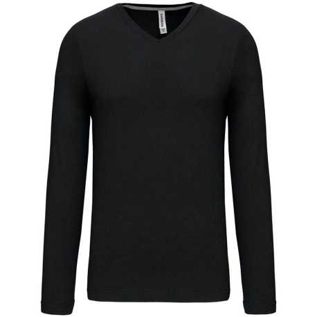Pánske tričko ( Kariban Mens Long Sleeve V-Neck T-Shirt ) > čierna > L