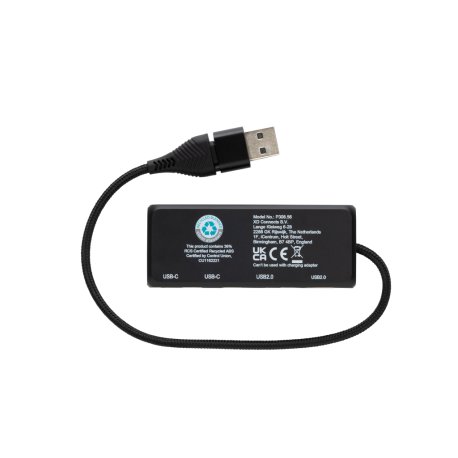 USB rozbočovač s duálnym vstupom Link z RCS plastu a bambusu > čierna