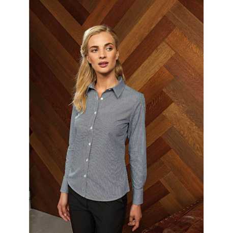 Dámska košeľa (PREMIER LADIES’ MICROCHECK LONG SLEEVE COTTON SHIRT)>čierna / biela>M
