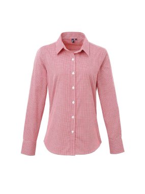 Dámska košeľa (PREMIER LADIES’ MICROCHECK LONG SLEEVE COTTON SHIRT)>čerená / biela>XS