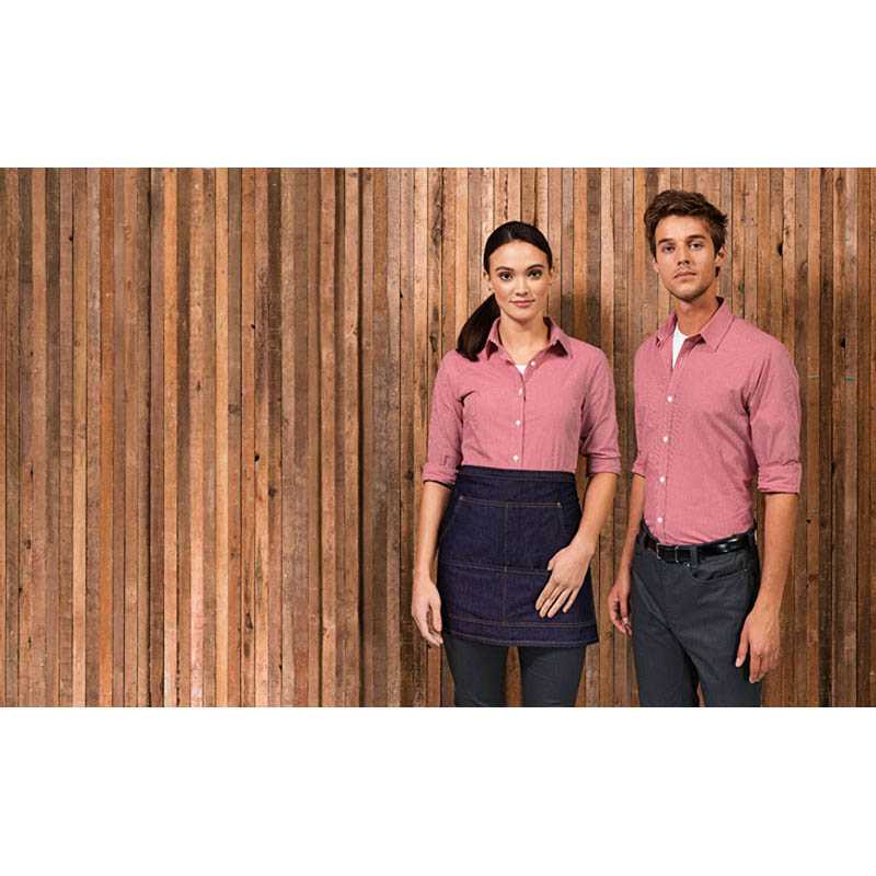 Dámska košeľa (PREMIER LADIES’ MICROCHECK LONG SLEEVE COTTON SHIRT)>čerená / biela>XS