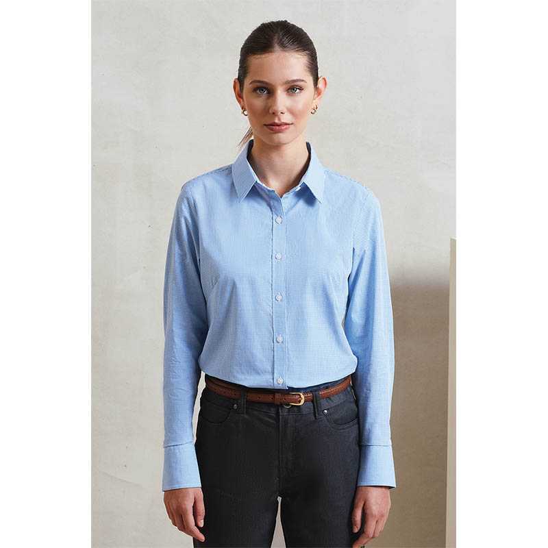 Dámska košeľa (PREMIER LADIES’ MICROCHECK LONG SLEEVE COTTON SHIRT)>čerená / biela>XS