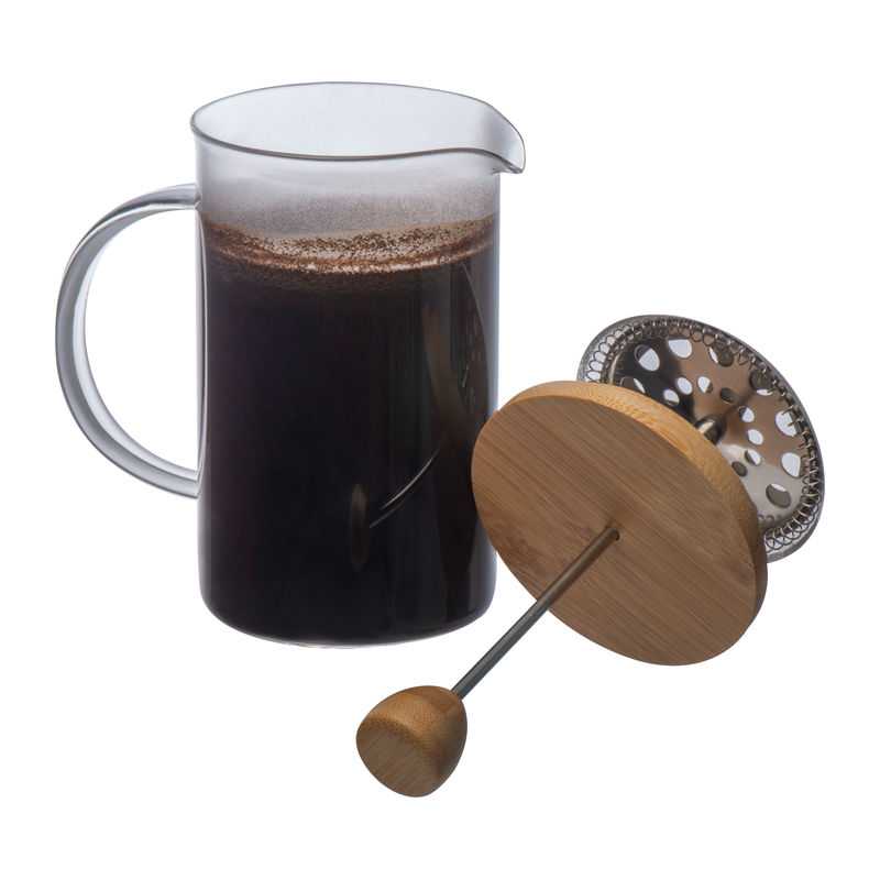 Sklenený kávovar alebo čajník s bambusovým vekom > translator