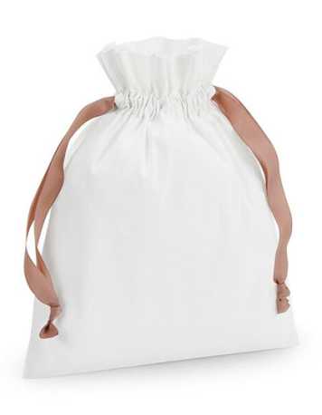 Vak so šnúrkami (WM Cotton Gift Bag with Ribbon Drawstring)>biela (soft) / ružová (rose)>S