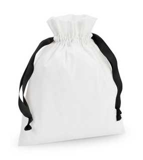 Vak so šnúrkami (WM Cotton Gift Bag with Ribbon Drawstring) > biela (soft) / čierna > L