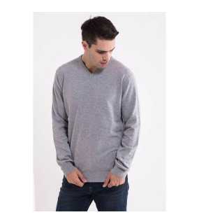 Pánsky sveter(LWW MEN’S V-NECK FINE GAUGE COTTON PULLOVER)>šedá(light melange)>XL