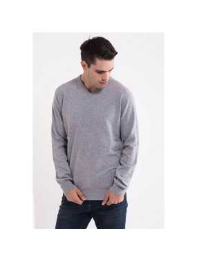 Pánsky sveter(LWW MEN’S V-NECK FINE GAUGE COTTON PULLOVER)>šedá(light melange)>S