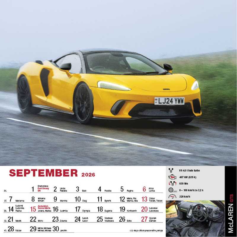 Nástenný kalendár (Sports Cars 2026) - 33 x 33 cm