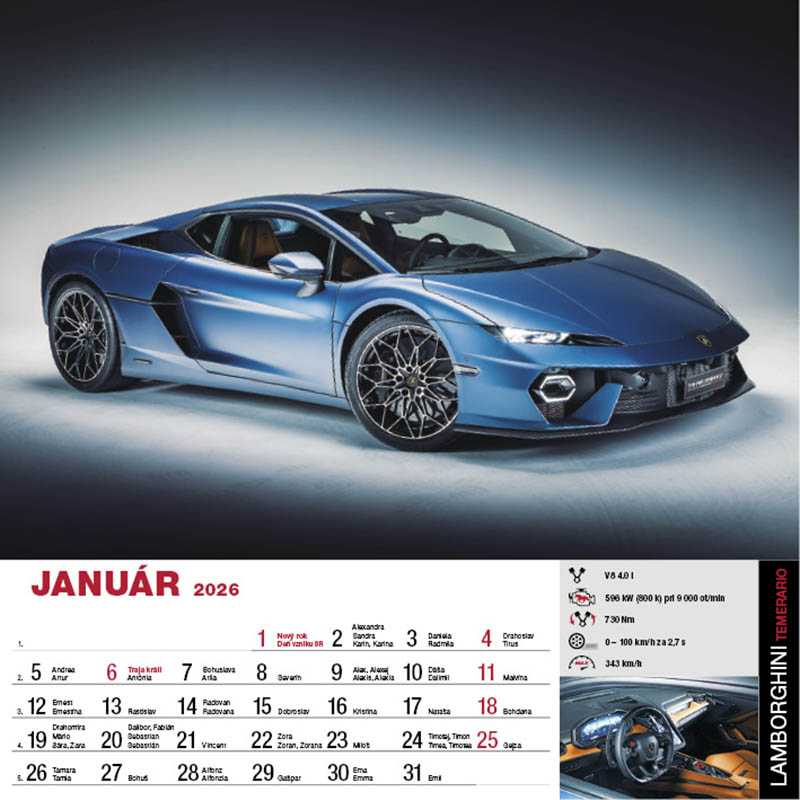 Nástenný kalendár (Sports Cars 2026) - 33 x 33 cm