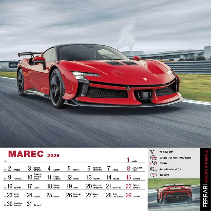 Nástenný kalendár (Sports Cars 2026) - 33 x 33 cm