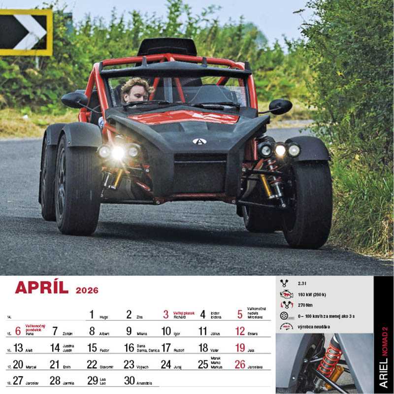 Nástenný kalendár (Sports Cars 2026) - 33 x 33 cm