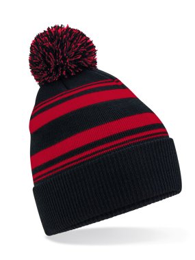 Unisex čiapka (Beechfield Striped Fan Beanie) > čierna / červená (classic)
