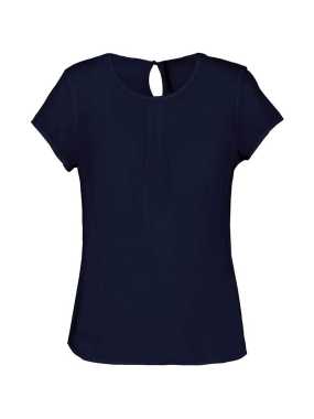 Dámska blúzka (KARIBAN LADIES' SHORT-SLEEVED CREPE BLOUSE) > modrá(deep sea) > 44