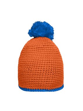 Zimná čiapka (MB Pompon Hat with contrast stripe) > oranžová / modrá (aqua)