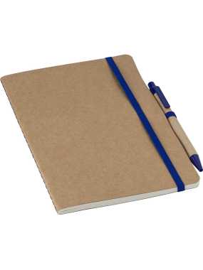 Zápisník z recyklovaného kartónu A5 s perom > modrá (cobalt)