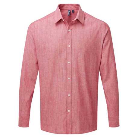 Pánska košeľa (Premier MEN'S COTTON SLUB CHAMBRAY LONG SLEEVE SHIRT) > červená > M